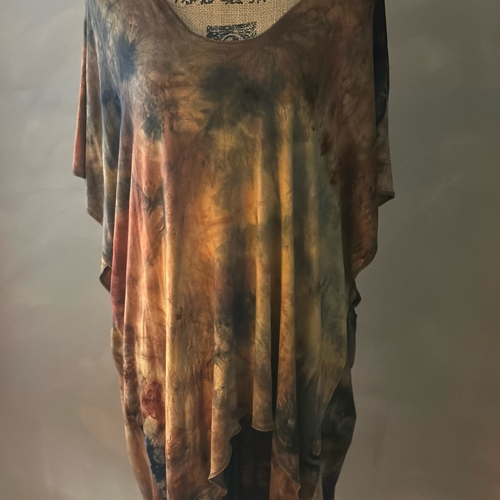 Asymmetrical Brown and Black Short Sleeve Tunic
